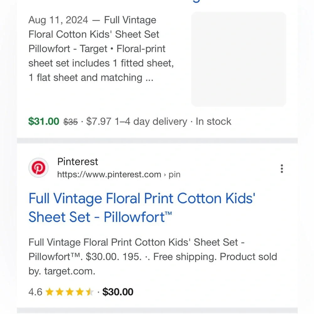 NWT Pillow Fort Vintage Floral Sheet Set Sz Full - Picture 5 of 7